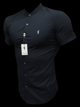 Load image into Gallery viewer, Father Sons Super Slim Stretch Classic Black Grandad Collar Short Sleeve - FS173