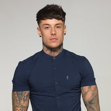 Load image into Gallery viewer, Father Sons Super Slim Stretch Classic Navy Grandad Collar Short Sleeve - FS182
