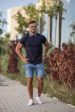 Load image into Gallery viewer, Father Sons Classic Navy Honeycomb Textured Polo Shirt with Contrast Collar Short Sleeve - FSH424