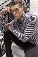 Load image into Gallery viewer, Father Sons Super Slim Stretch Black & White Stripe Drip Print Long Sleeve - FS677