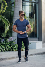 Load image into Gallery viewer, Father Sons Classic Navy / Gold V Neck Ribbed Crew - FSH493