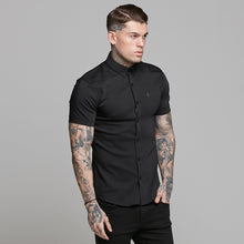 Load image into Gallery viewer, Father Sons Super Slim Ultra Stretch Classic Black Short Sleeve (Khaki Embroidery) - FS481