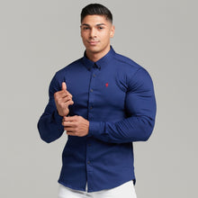 Load image into Gallery viewer, Father Sons Super Slim Stretch Navy Denim Long Sleeve (Red Emblem) - FS207