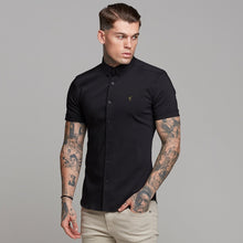 Load image into Gallery viewer, Father Sons Super Slim Ultra Stretch Classic Black Short Sleeve (Khaki Embroidery) - FS481