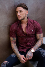 Load image into Gallery viewer, Father Sons Super Slim Stretch Burgundy & White Ditsy Print Short Sleeve FS189