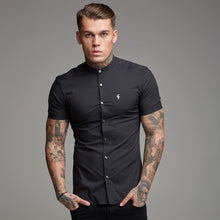 Load image into Gallery viewer, Father Sons Super Slim Stretch Classic Black Grandad Collar Short Sleeve - FS173
