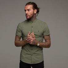 Load image into Gallery viewer, Father Sons Super Slim Stretch Classic Khaki Grandad Collar Short Sleeve - FS291

