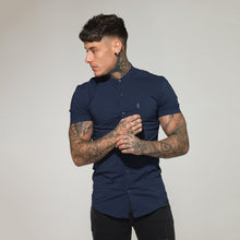 Load image into Gallery viewer, Father Sons Super Slim Stretch Classic Navy Grandad Collar Short Sleeve - FS182
