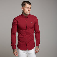 Load image into Gallery viewer, Father Sons Super Slim Stretch Classic Oxblood Panel Shirt (Grey embroidery) - FS318
