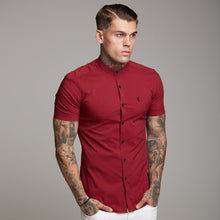Load image into Gallery viewer, Father Sons Super Slim Stretch Classic Oxblood Grandad Collar Short Sleeve - FS292
