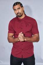 Load image into Gallery viewer, Father Sons Super Slim Stretch Classic Oxblood Grandad Collar Short Sleeve - FS292
