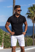 Load image into Gallery viewer, Father Sons Classic Black Ribbed Polo Shirt with Gold Metal Emblem Decal &amp; Buttons - FSH495 (PRE ORDER > 17TH AUGUST)
