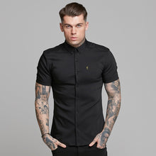 Load image into Gallery viewer, Father Sons Super Slim Ultra Stretch Classic Black Short Sleeve (Khaki Embroidery) -  FS481
