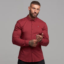 Load image into Gallery viewer, Father Sons Super Slim Stretch Classic Oxblood Panel Shirt (Grey embroidery) - FS318
